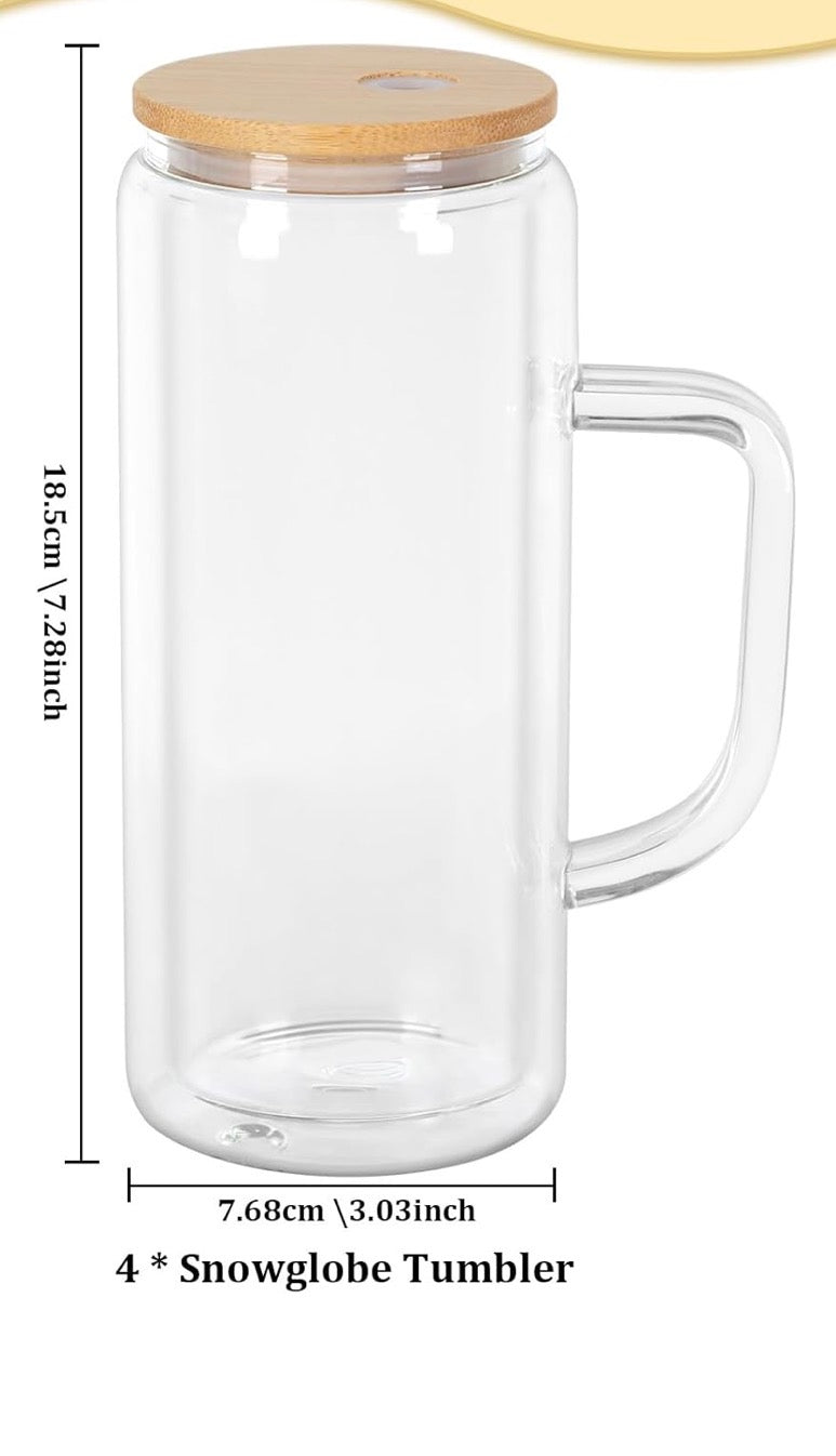 20 oz Glass Snow Globe Cup with Handle