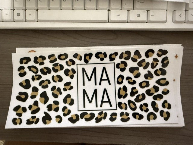 Leopard print decal with 'MAMA' logo 