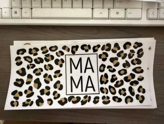 Leopard print decal with 'MAMA' logo 